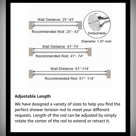 New! Tension Shower Curtain Rod - Never Rust Non-Slip Adjustable Closet Rod, Chr - Picture 11 of 14